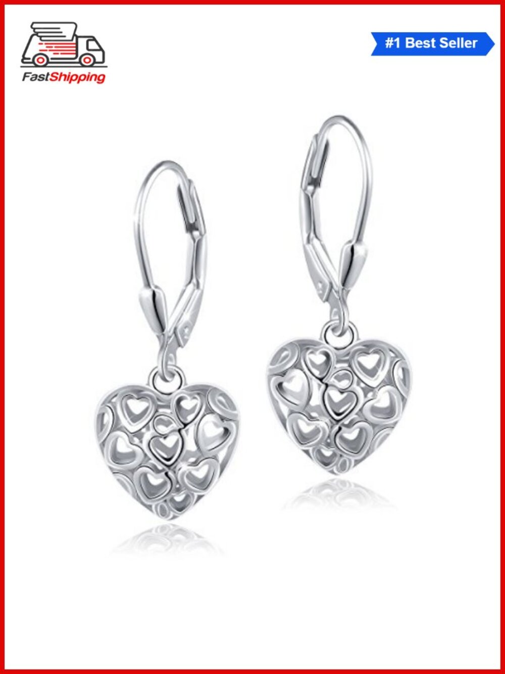 ✨DAOCHONG 925 Sterling Silver Heart Dangle Drop Earrings Jewelry Gift